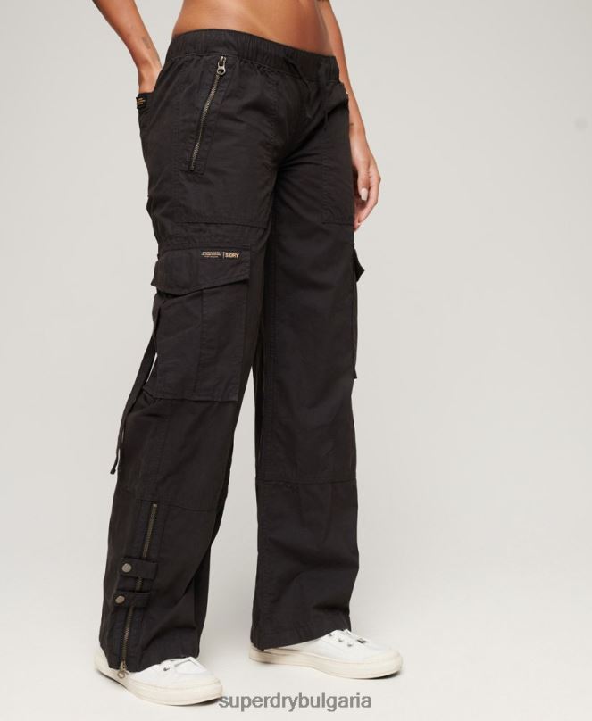 Superdry облекло N00H1963 тъмно сив Жени широки карго панталони с ниска талия