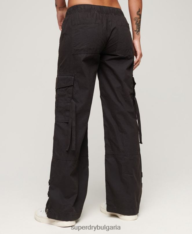 Superdry облекло N00H1963 тъмно сив Жени широки карго панталони с ниска талия