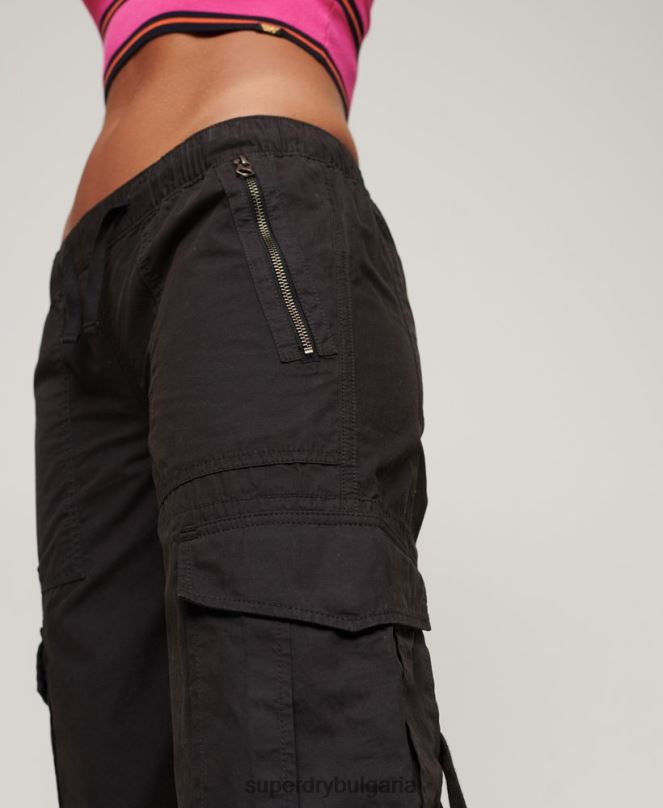 Superdry облекло N00H1963 тъмно сив Жени широки карго панталони с ниска талия
