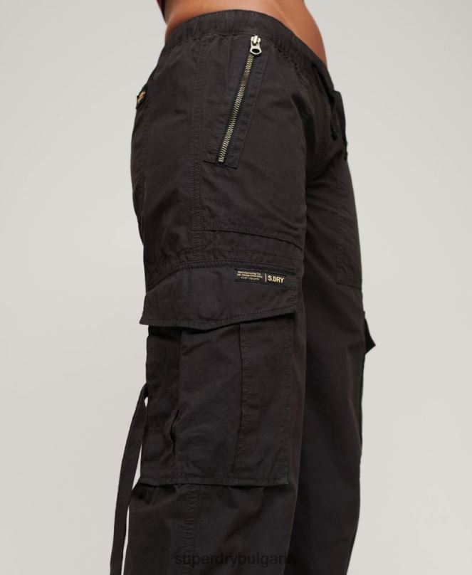 Superdry облекло N00H1963 тъмно сив Жени широки карго панталони с ниска талия
