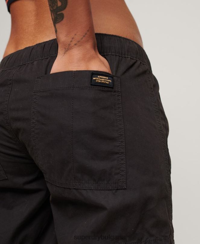 Superdry облекло N00H1963 тъмно сив Жени широки карго панталони с ниска талия
