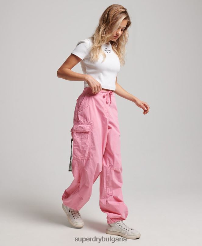 Superdry облекло N00H1989 розово Жени широки парашутни панталони
