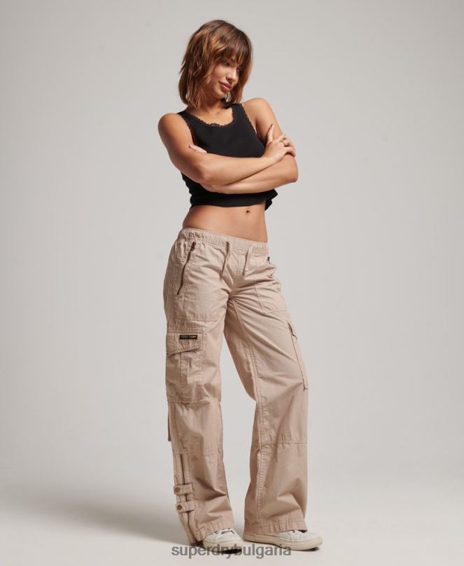 Superdry облекло N00H2001 сметана Жени широки карго панталони с ниска талия