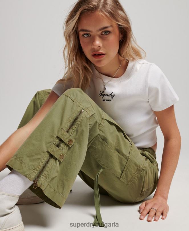 Superdry облекло N00H2015 зелено Жени широки карго панталони с ниска талия