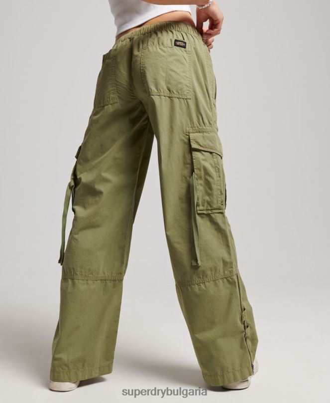 Superdry облекло N00H2015 зелено Жени широки карго панталони с ниска талия