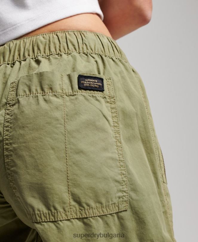 Superdry облекло N00H2015 зелено Жени широки карго панталони с ниска талия