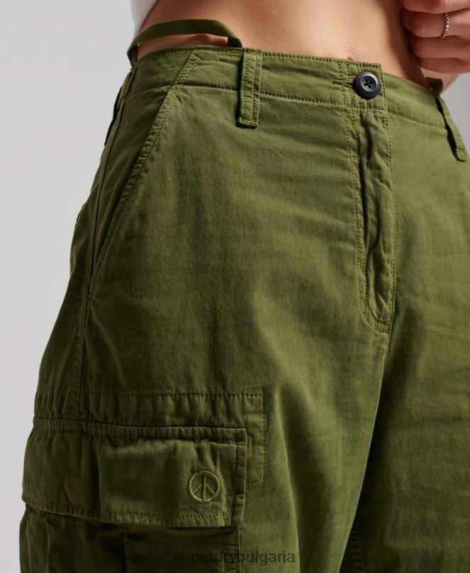 Superdry облекло N00H2038 зелено Жени ретро карго панталони с ниска талия