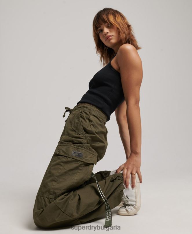 Superdry облекло N00H2095 зелено Жени широки парашутни панталони