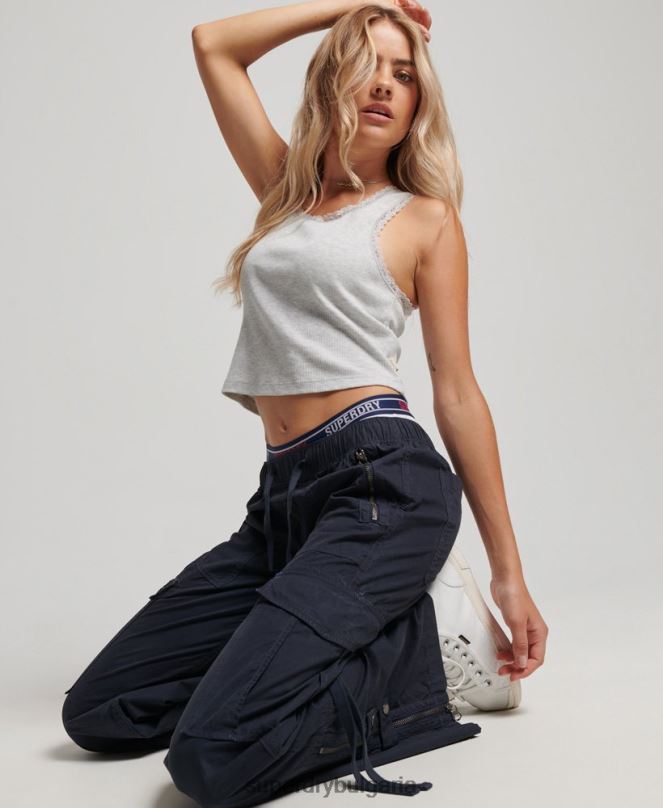 Superdry облекло N00H2103 военноморски флот Жени широки карго панталони с ниска талия