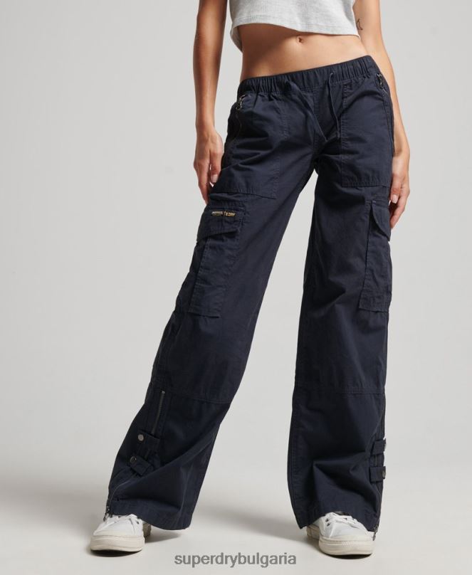 Superdry облекло N00H2103 военноморски флот Жени широки карго панталони с ниска талия