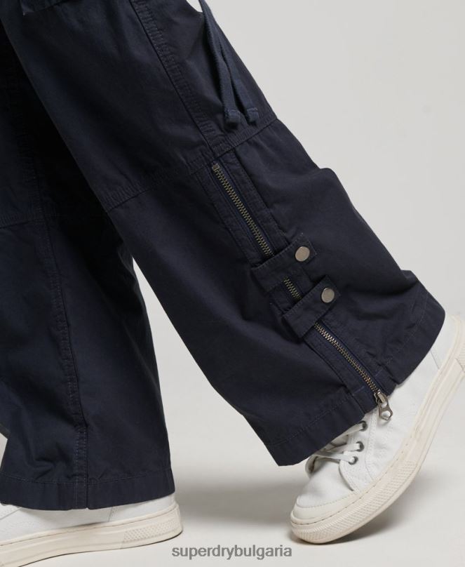 Superdry облекло N00H2103 военноморски флот Жени широки карго панталони с ниска талия