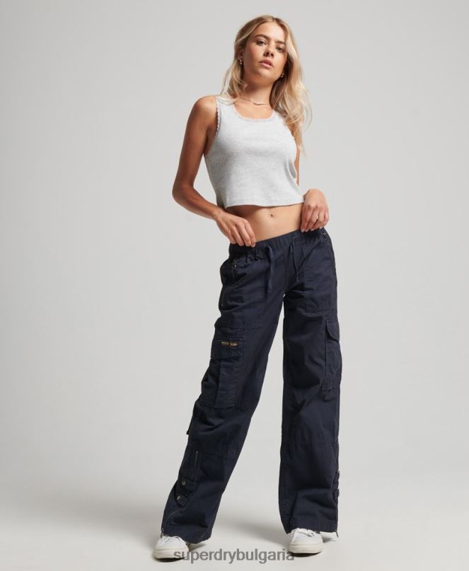 Superdry облекло N00H2103 военноморски флот Жени широки карго панталони с ниска талия