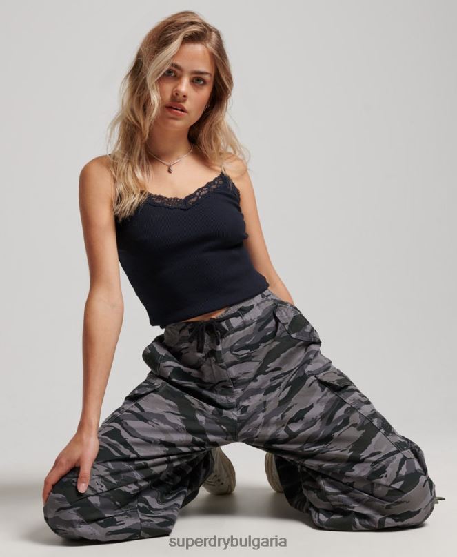 Superdry облекло N00H2129 зелено Жени широки парашутни панталони