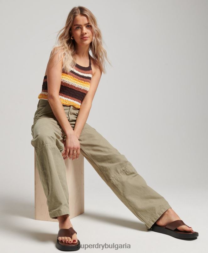Superdry облекло N00H2556 зелено Жени ретро широки дърводелски панталони от органичен памук