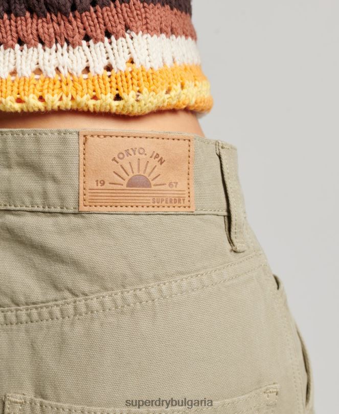 Superdry облекло N00H2556 зелено Жени ретро широки дърводелски панталони от органичен памук