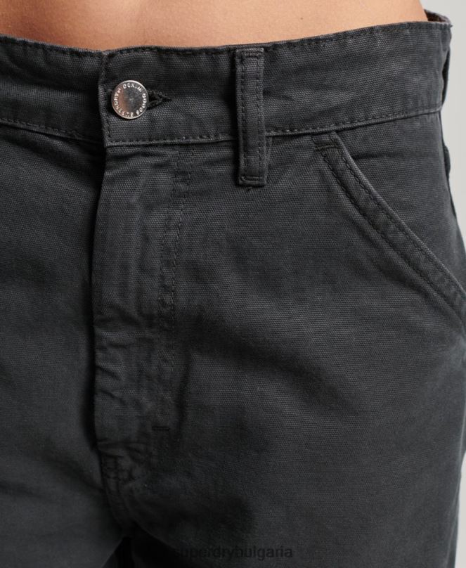 Superdry облекло N00H2557 тъмно сив Жени ретро широки дърводелски панталони от органичен памук
