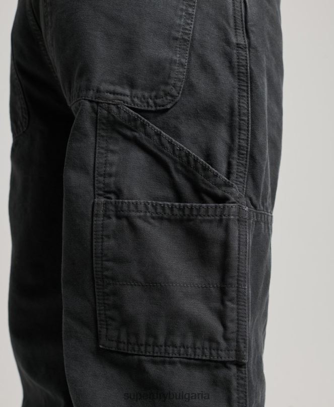 Superdry облекло N00H2557 тъмно сив Жени ретро широки дърводелски панталони от органичен памук