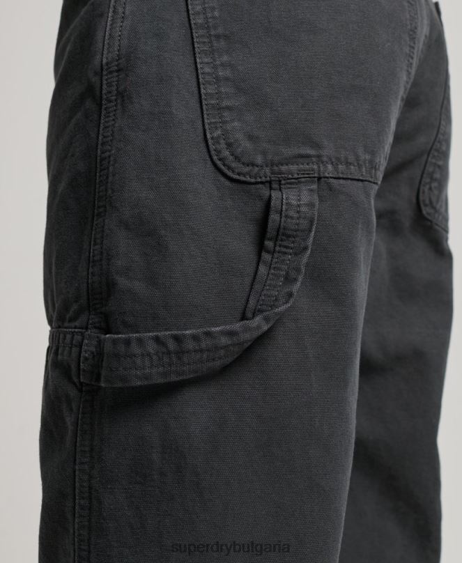 Superdry облекло N00H2557 тъмно сив Жени ретро широки дърводелски панталони от органичен памук