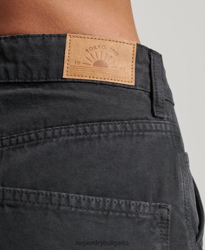 Superdry облекло N00H2557 тъмно сив Жени ретро широки дърводелски панталони от органичен памук