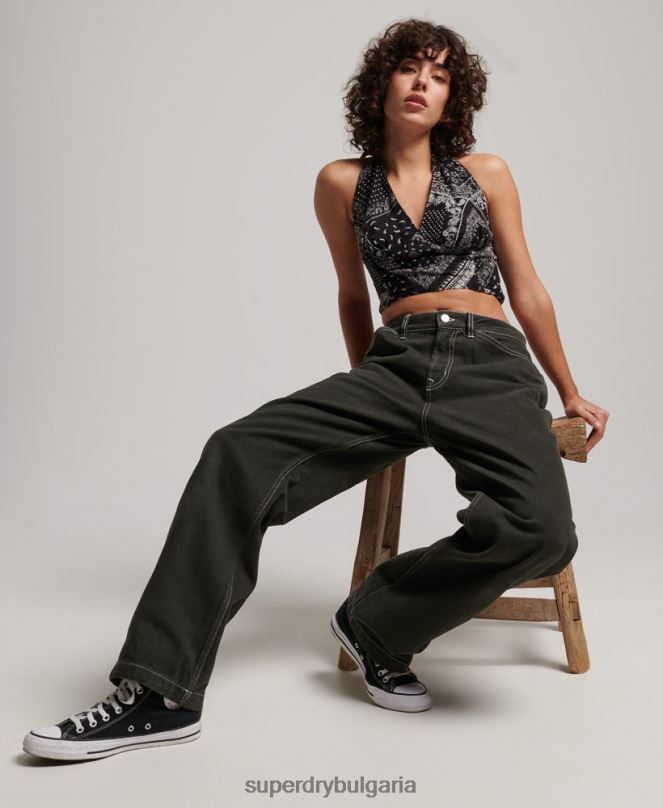 Superdry облекло N00H2558 зелено Жени контрастни дърводелски панталони
