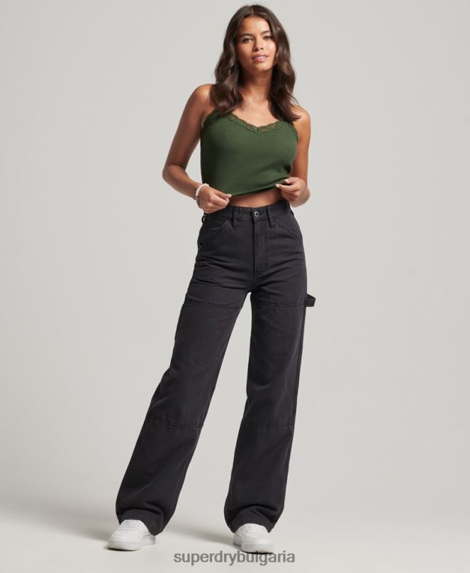 Superdry облекло N00H2559 черен Жени дърводелски панталони с широки крачоли