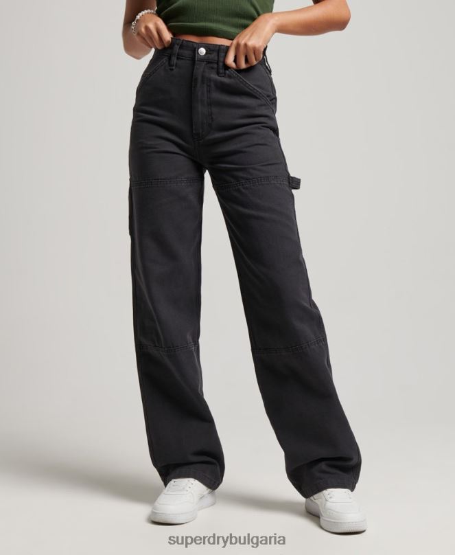 Superdry облекло N00H2559 черен Жени дърводелски панталони с широки крачоли