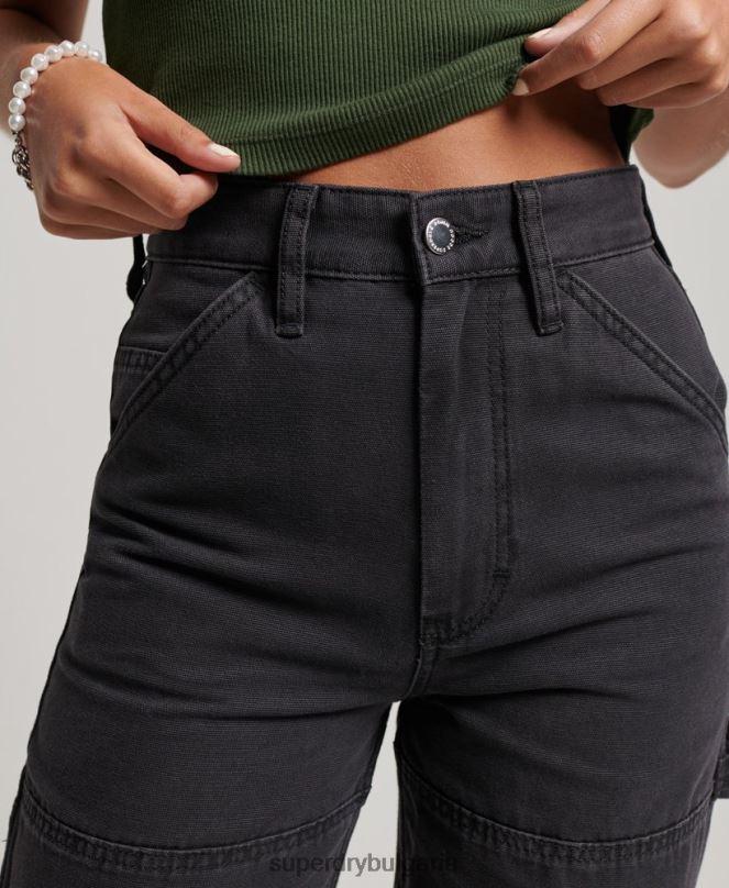 Superdry облекло N00H2559 черен Жени дърводелски панталони с широки крачоли