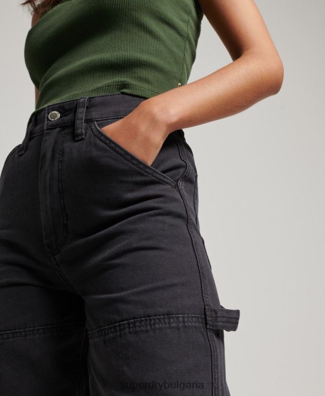 Superdry облекло N00H2559 черен Жени дърводелски панталони с широки крачоли