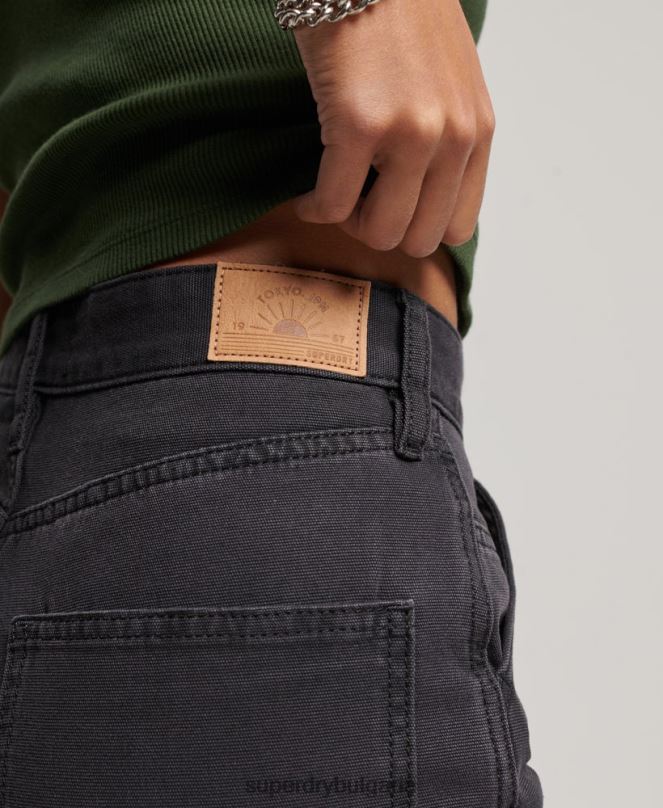 Superdry облекло N00H2559 черен Жени дърводелски панталони с широки крачоли