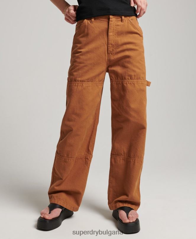 Superdry облекло N00H2561 кафяво Жени ретро широки дърводелски панталони от органичен памук