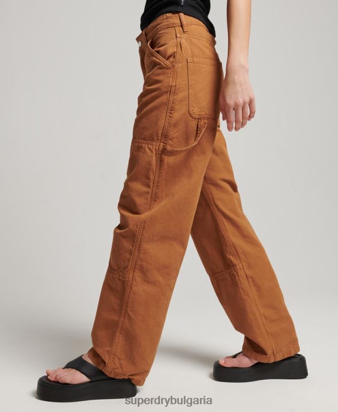 Superdry облекло N00H2561 кафяво Жени ретро широки дърводелски панталони от органичен памук