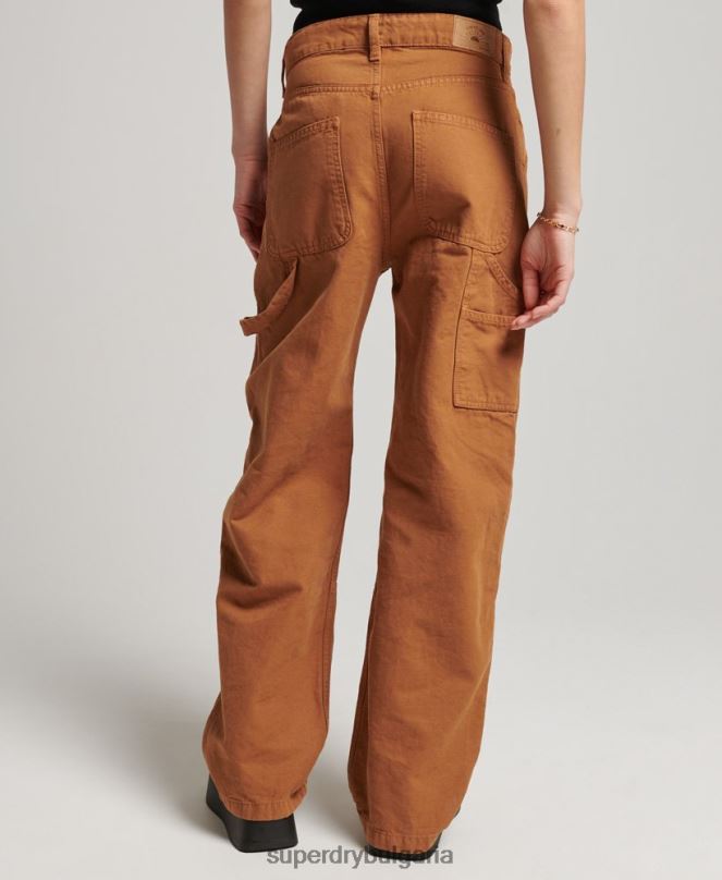 Superdry облекло N00H2561 кафяво Жени ретро широки дърводелски панталони от органичен памук
