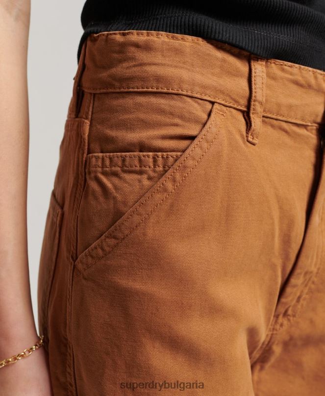 Superdry облекло N00H2561 кафяво Жени ретро широки дърводелски панталони от органичен памук