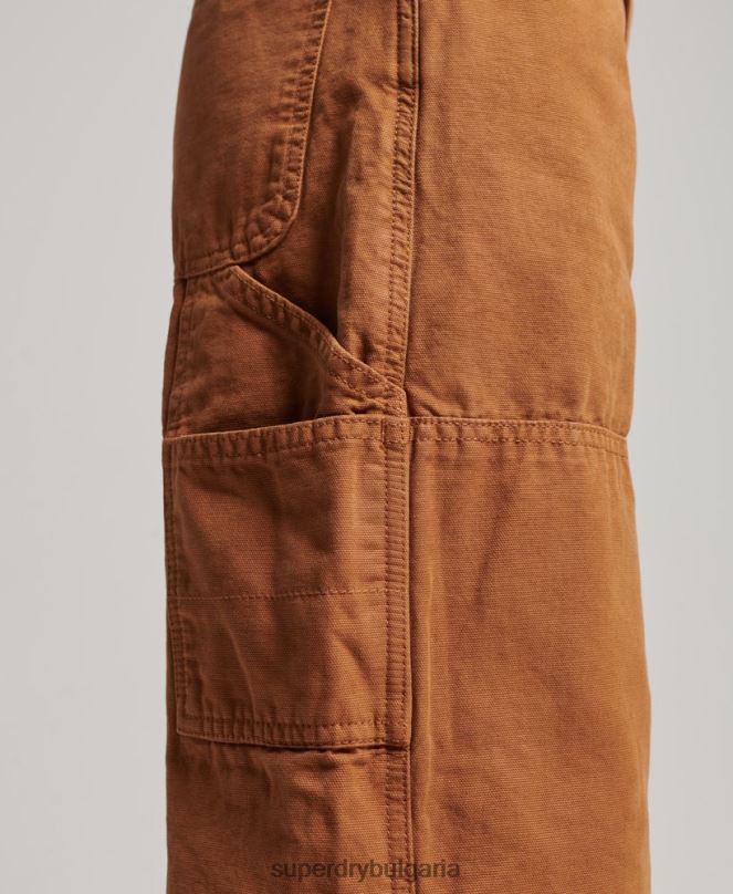 Superdry облекло N00H2561 кафяво Жени ретро широки дърводелски панталони от органичен памук