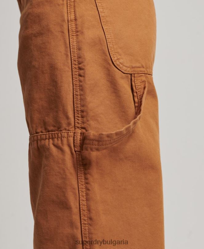 Superdry облекло N00H2561 кафяво Жени ретро широки дърводелски панталони от органичен памук
