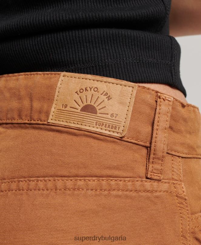Superdry облекло N00H2561 кафяво Жени ретро широки дърводелски панталони от органичен памук