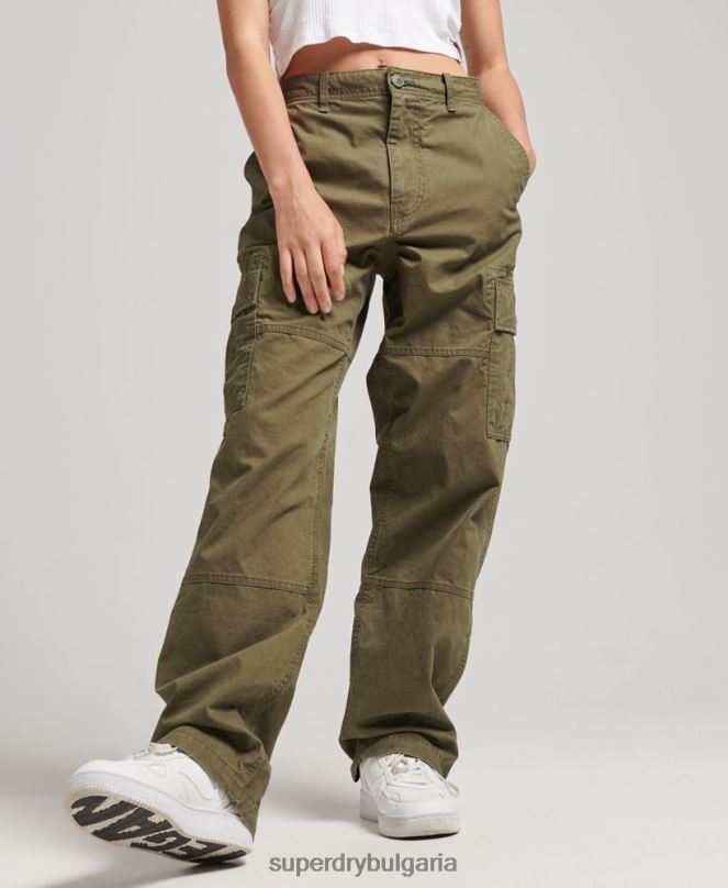Superdry облекло N00H2562 каки Жени широки карго панталони от органичен памук
