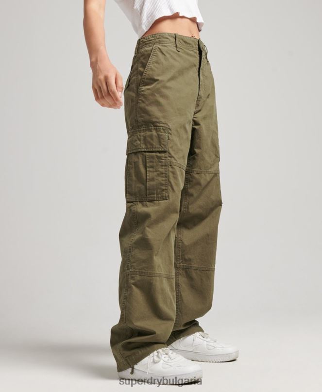 Superdry облекло N00H2562 каки Жени широки карго панталони от органичен памук