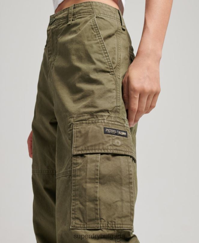 Superdry облекло N00H2562 каки Жени широки карго панталони от органичен памук