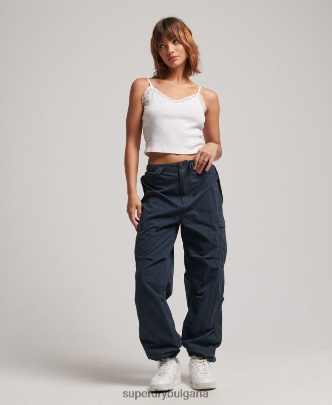 Superdry облекло N00H2563 военноморски флот Жени панталони с парашутен захват
