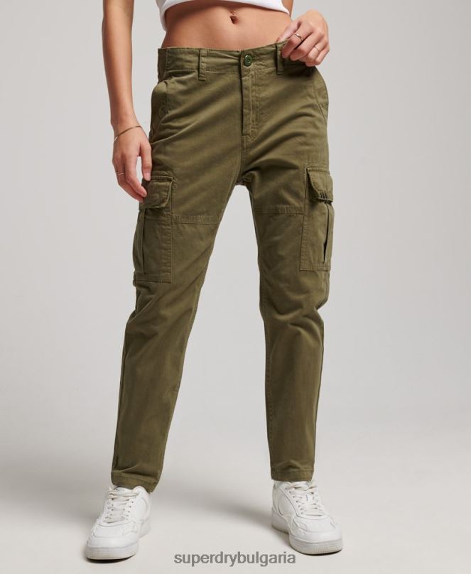 Superdry облекло N00H2569 зелено Жени тънък карго панталон от органичен памук