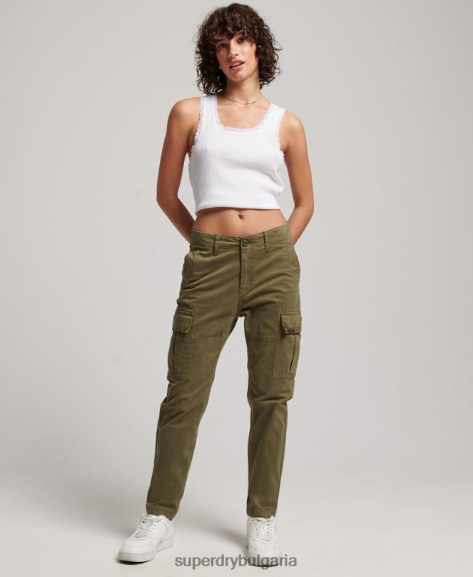 Superdry облекло N00H2569 зелено Жени тънък карго панталон от органичен памук
