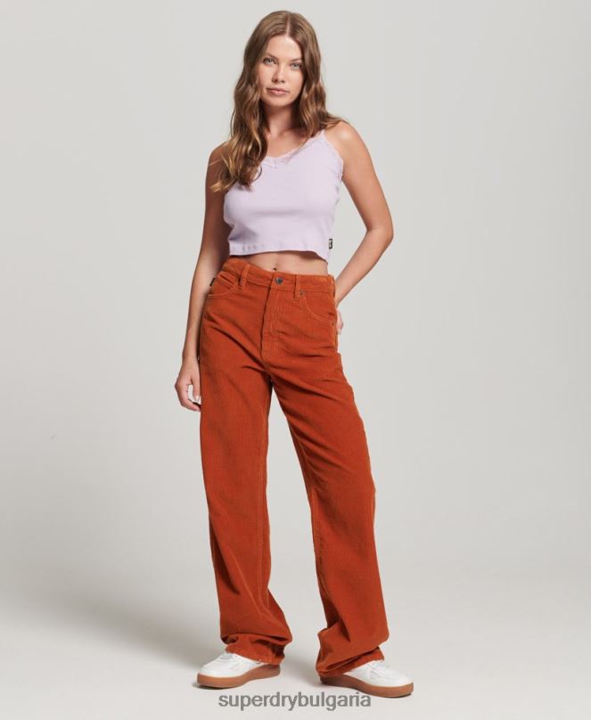Superdry облекло N00H2570 кафяво Жени ретро панталон с широки крачоли