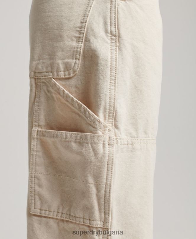Superdry облекло N00H2573 сметана Жени ретро широки дърводелски панталони от органичен памук