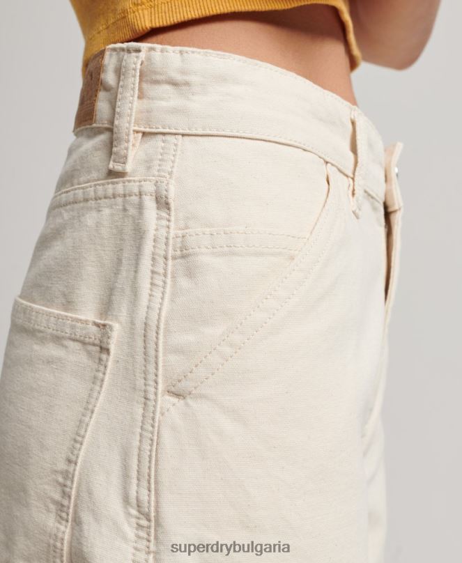 Superdry облекло N00H2573 сметана Жени ретро широки дърводелски панталони от органичен памук