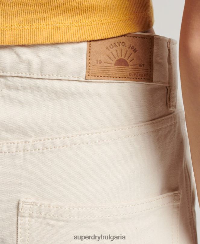 Superdry облекло N00H2573 сметана Жени ретро широки дърводелски панталони от органичен памук