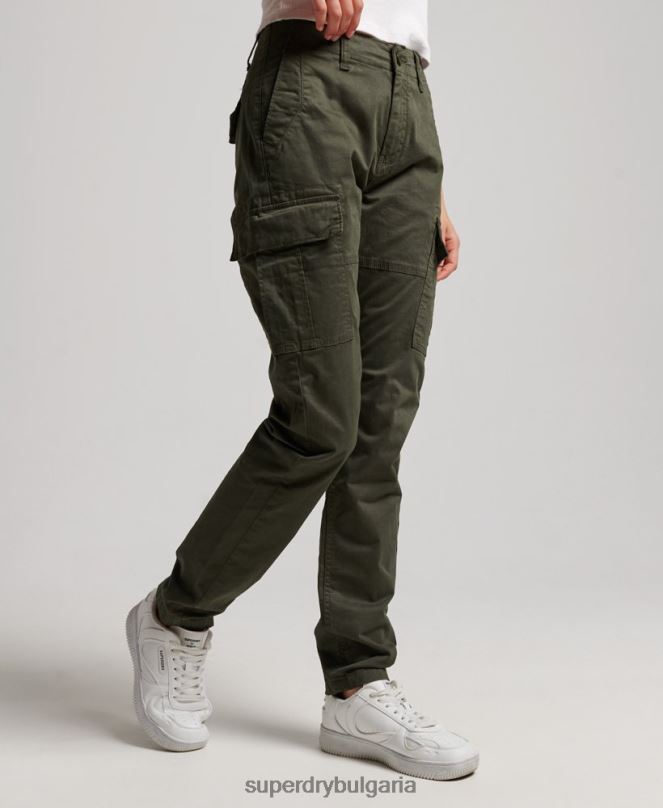 Superdry облекло N00H2574 зелено Жени тънък карго панталон от органичен памук