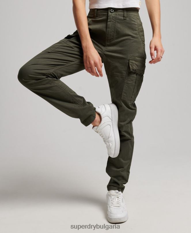 Superdry облекло N00H2574 зелено Жени тънък карго панталон от органичен памук