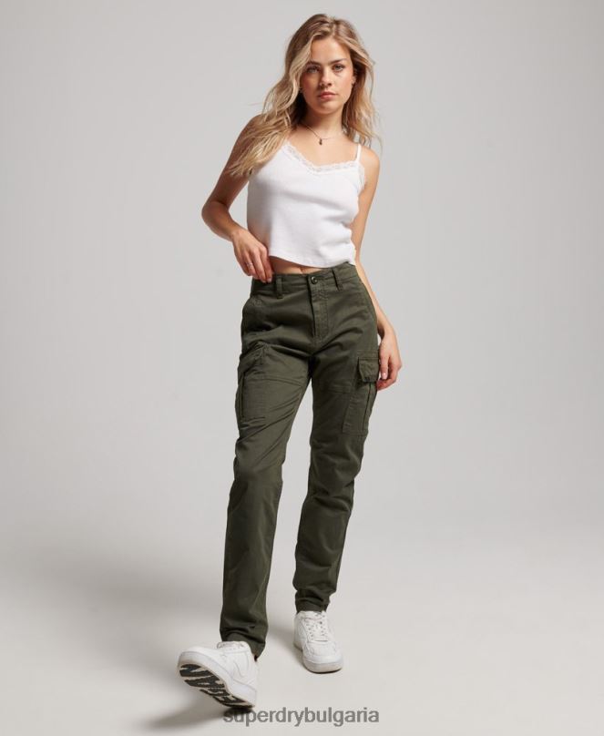 Superdry облекло N00H2574 зелено Жени тънък карго панталон от органичен памук