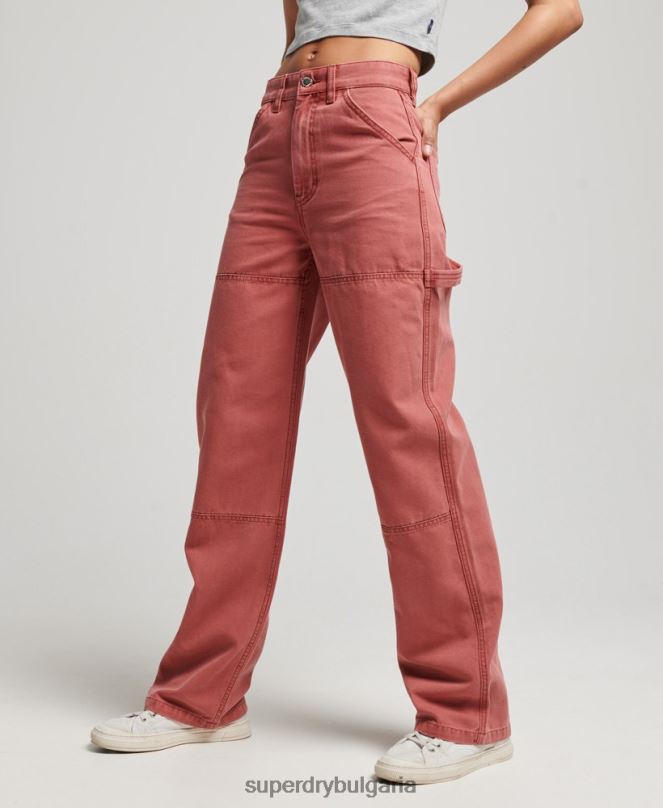 Superdry облекло N00H2575 червен Жени дърводелски панталони с широки крачоли